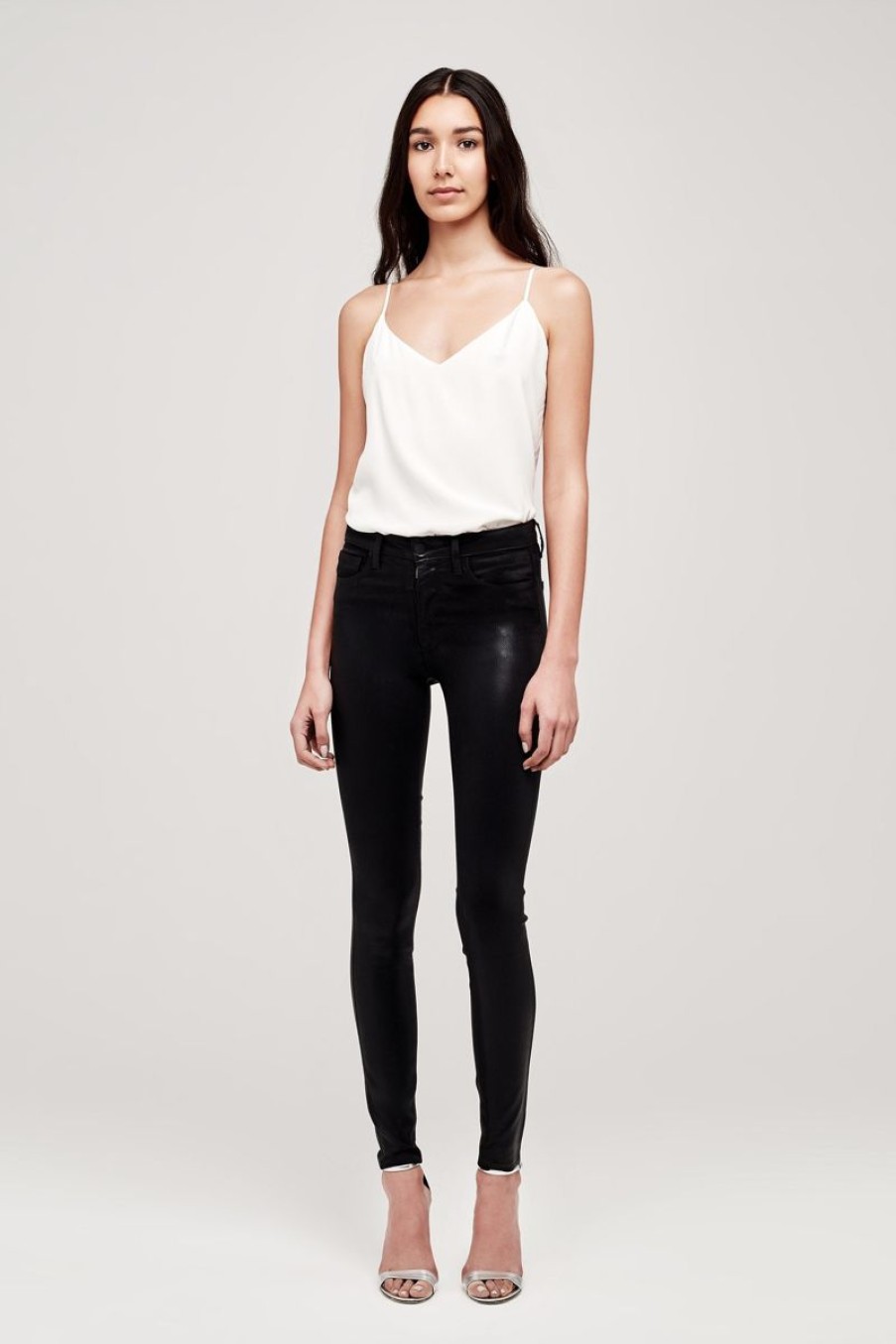 Women L'AGENCE Denim | L'Agence Marguerite Coated High Rise Skinny In Black