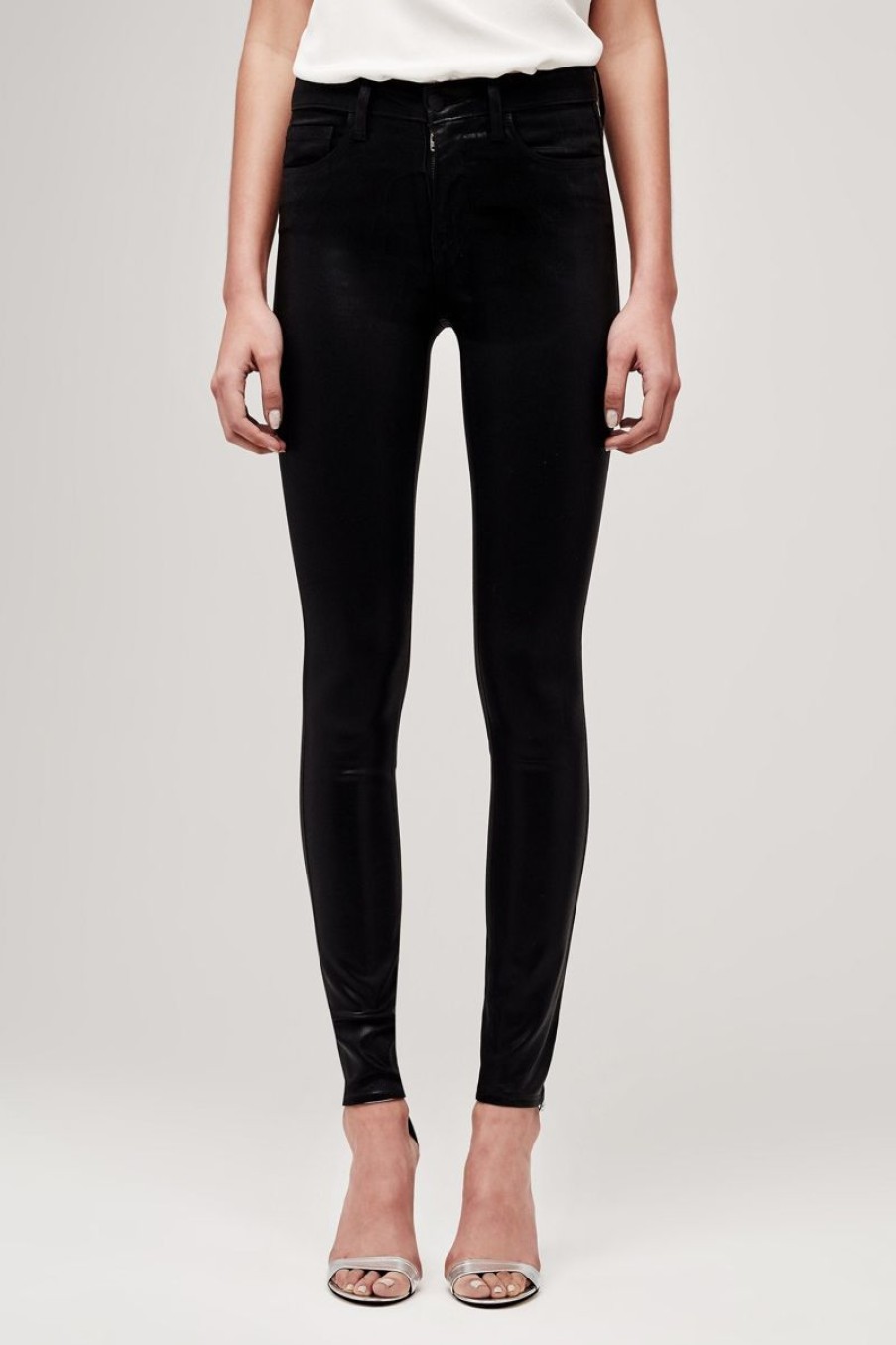 Women L'AGENCE Denim | L'Agence Marguerite Coated High Rise Skinny In Black