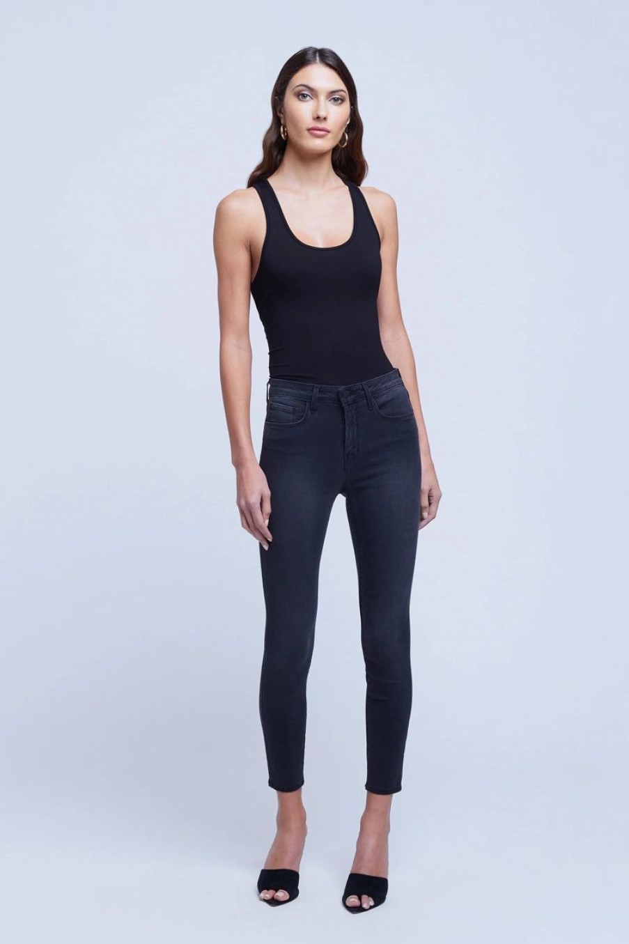 Women L'AGENCE Denim | L'Agence Margot High Rise Skinny In Dark Graphite