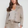 Women L'AGENCE Denim | L'Agence Janelle Slim Raw Jacket In Rye Coated