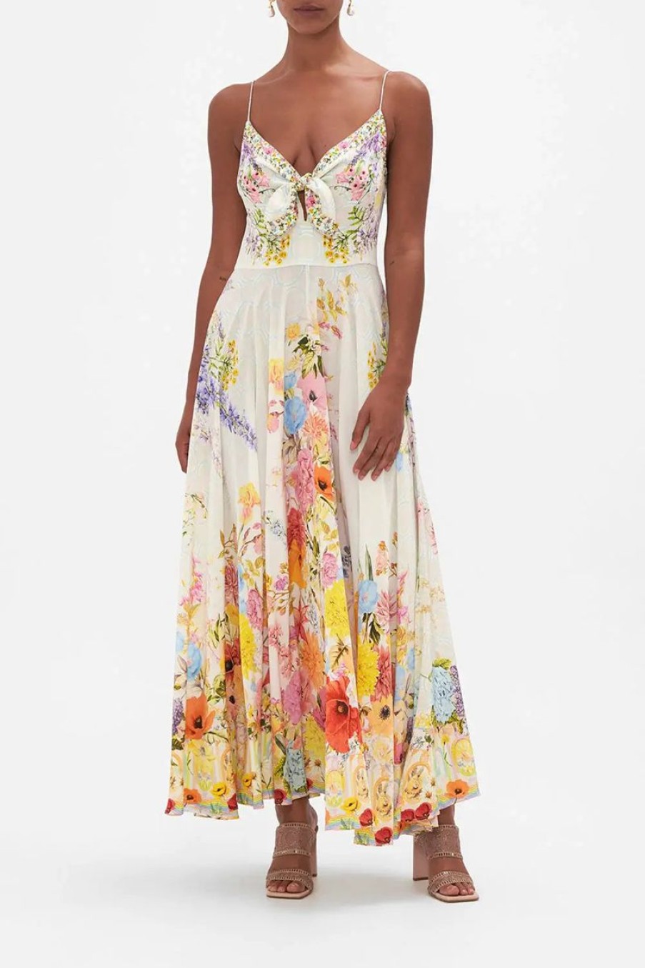 Women CAMILLA Dresses | Camilla Long Dress W/Tie Front In Sunlight Symphony