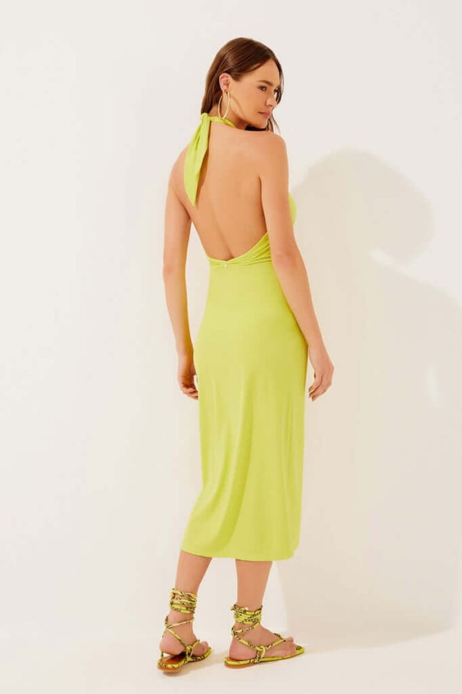 Women AGUA DE COCO Dresses | Agua De Coco Heliconia Midi Dress With Ties In Green