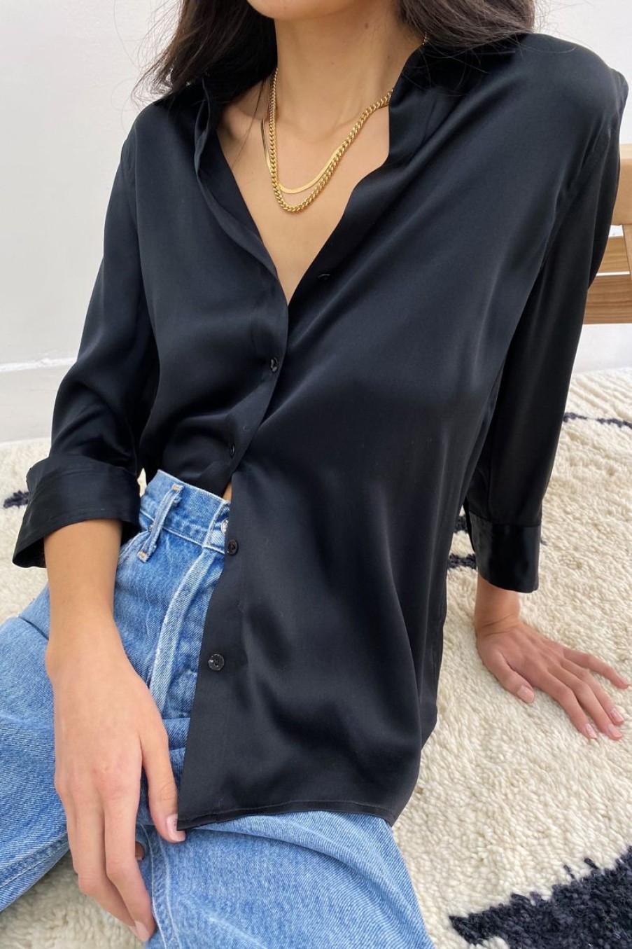 Women L'AGENCE Tops | L'Agence Dani 3/4 Blouse In Black