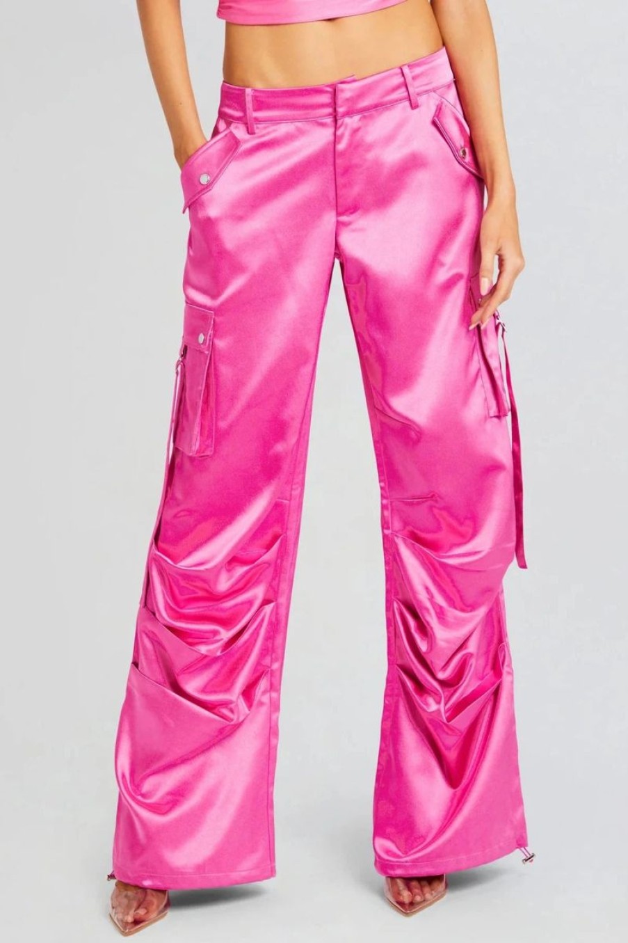 Women SEROYA Pants | Seroya Lai Satin Cargo Pant In Malibu Pink