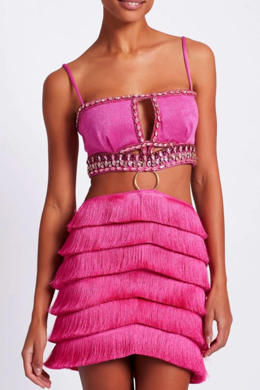 Women PATBO Dresses | Patbo Handbeaded Fringe Mini Dress In Pop Pink