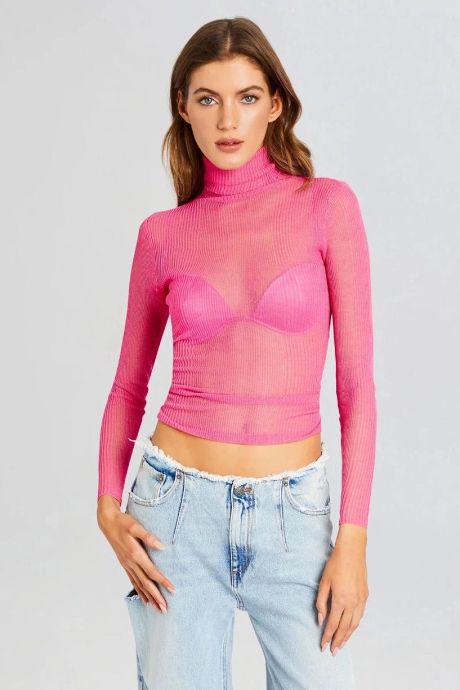 Women SEROYA Sweaters & Knits | Seroya Piper Sheer Sweater In Malibu Pink