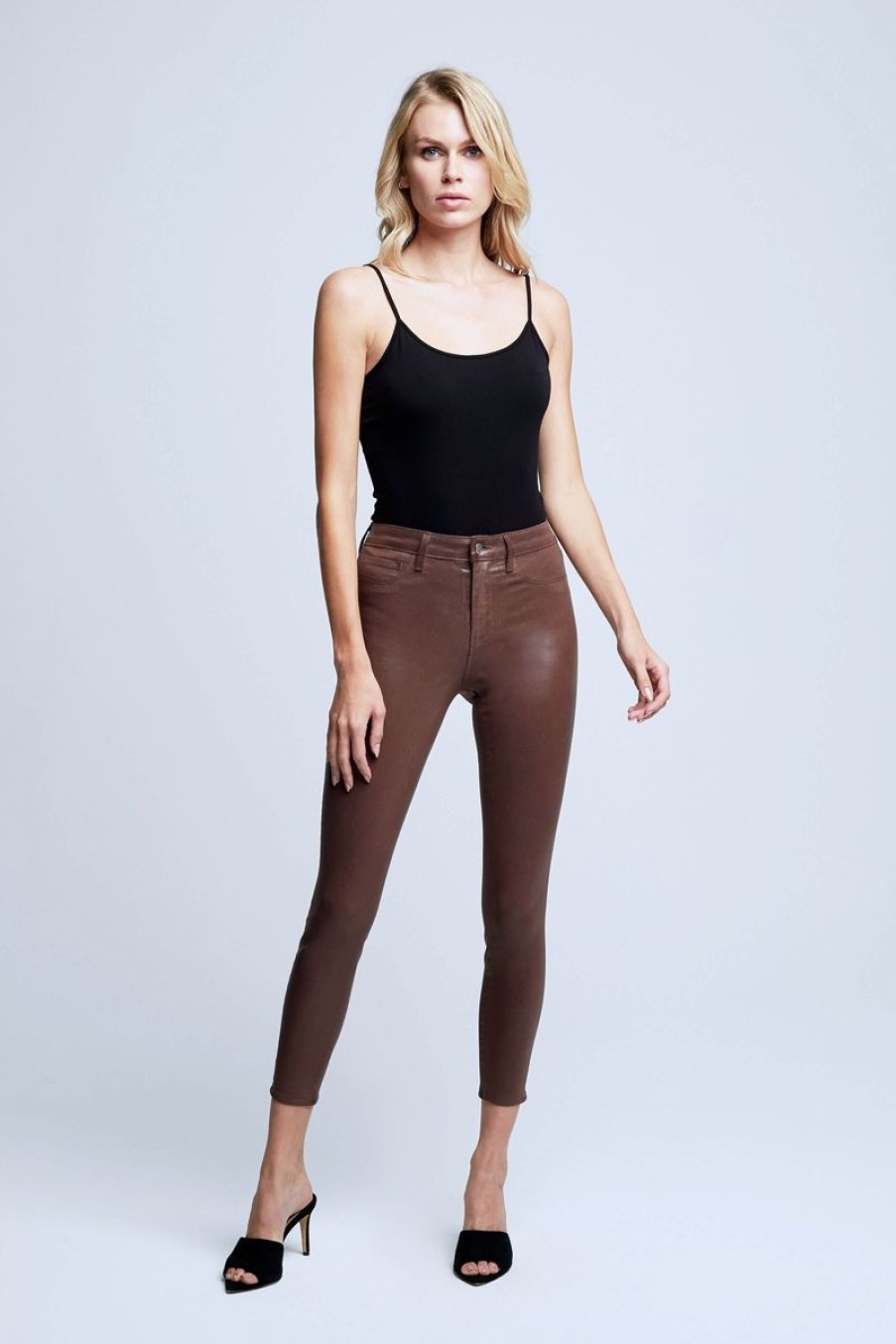 Women L'AGENCE Denim | L'Agence Margot Coated In Dark Mocha Brown Coated