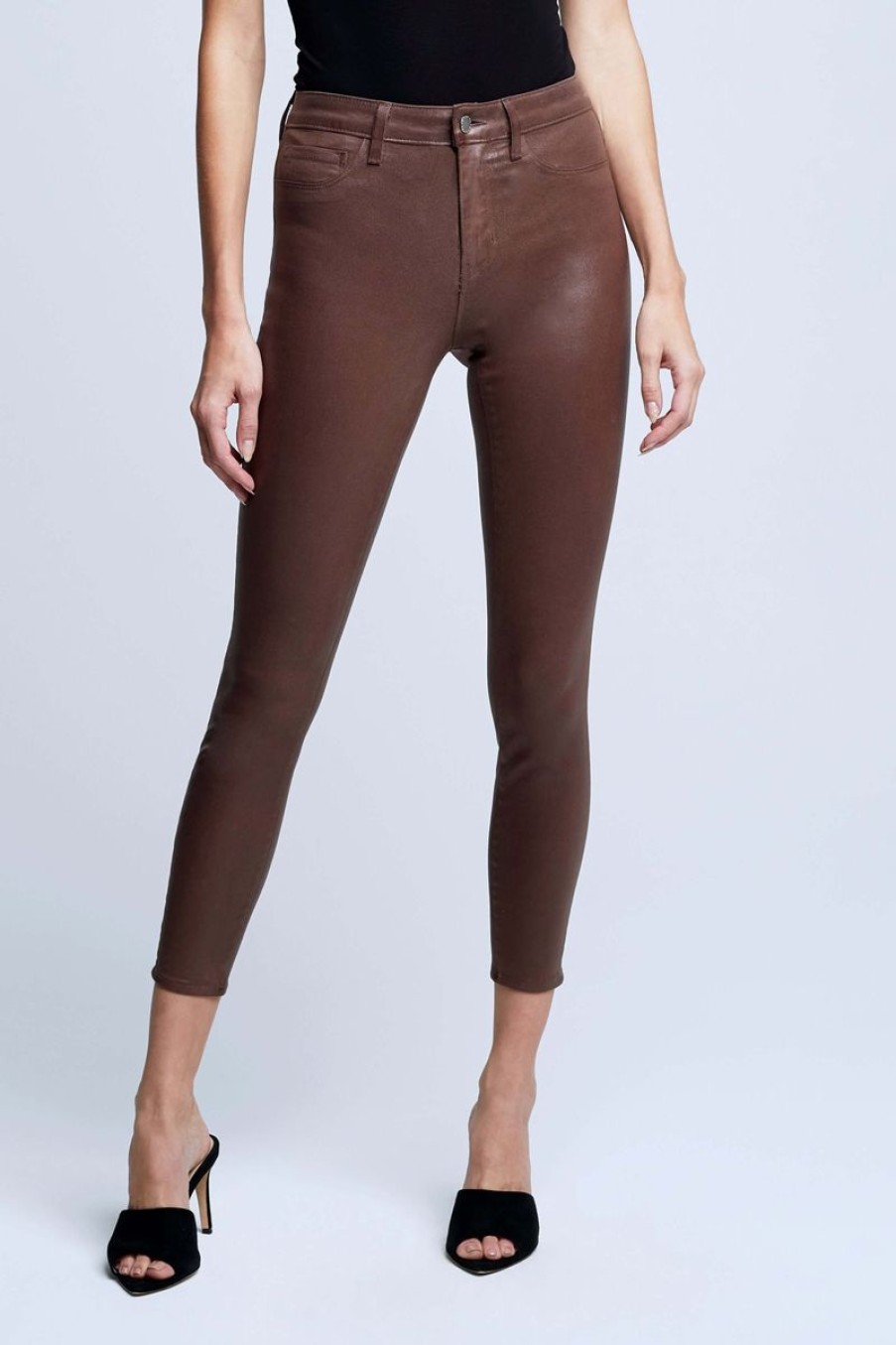 Women L'AGENCE Denim | L'Agence Margot Coated In Dark Mocha Brown Coated