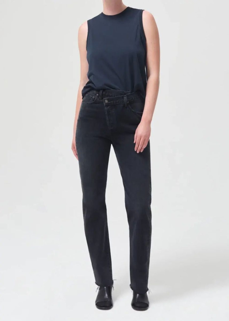 Women AGOLDE Denim | Agolde Criss Cross Straight Jean In Shambles