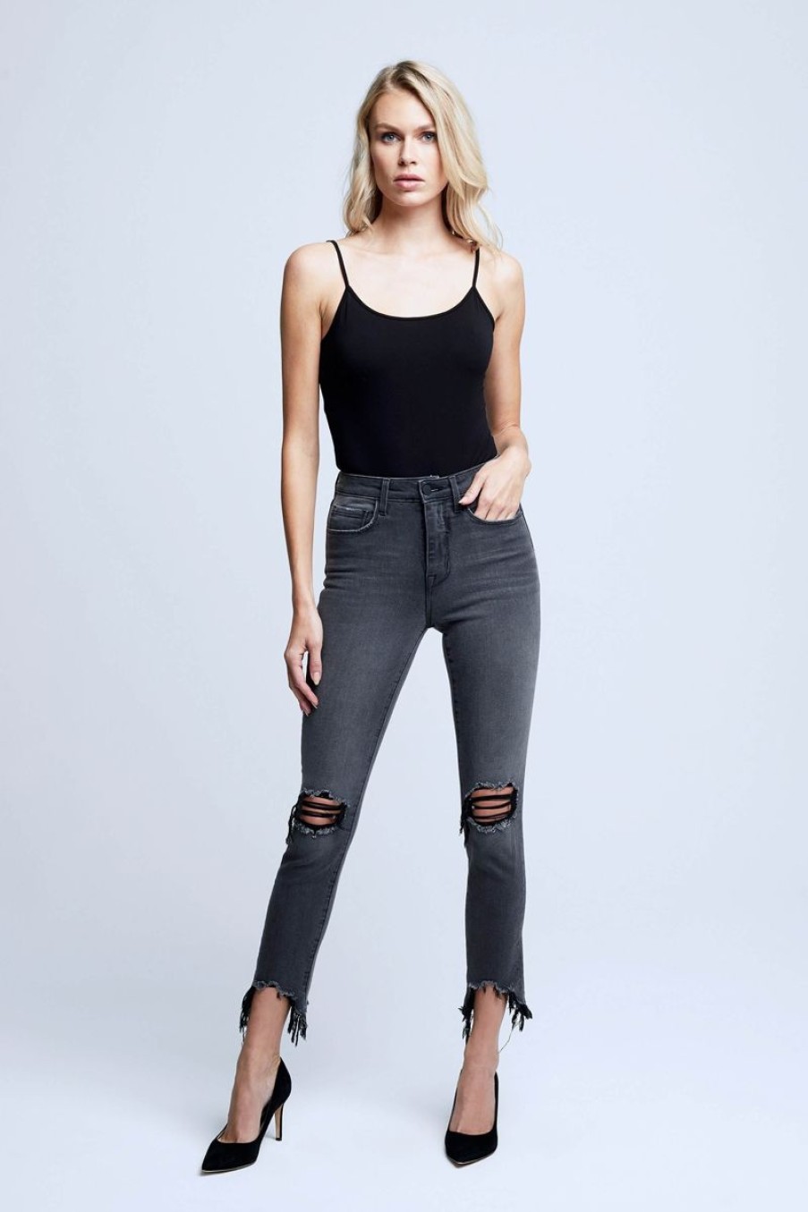 Women L'AGENCE Denim | L'Agence Highline In Vintage Grey Destruct