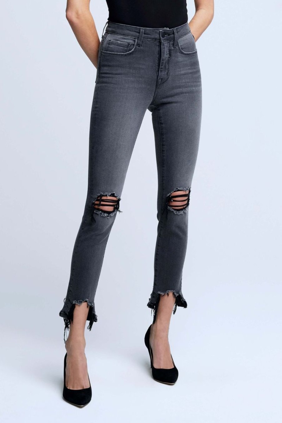 Women L'AGENCE Denim | L'Agence Highline In Vintage Grey Destruct