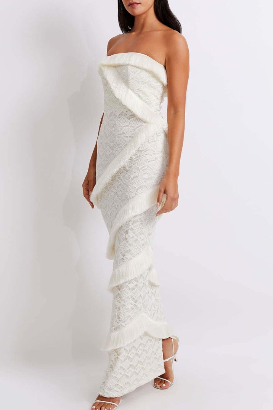 Women PATBO Dresses | Patbo Crochet Strapless Fringe Trim Maxi Dress In Ivory