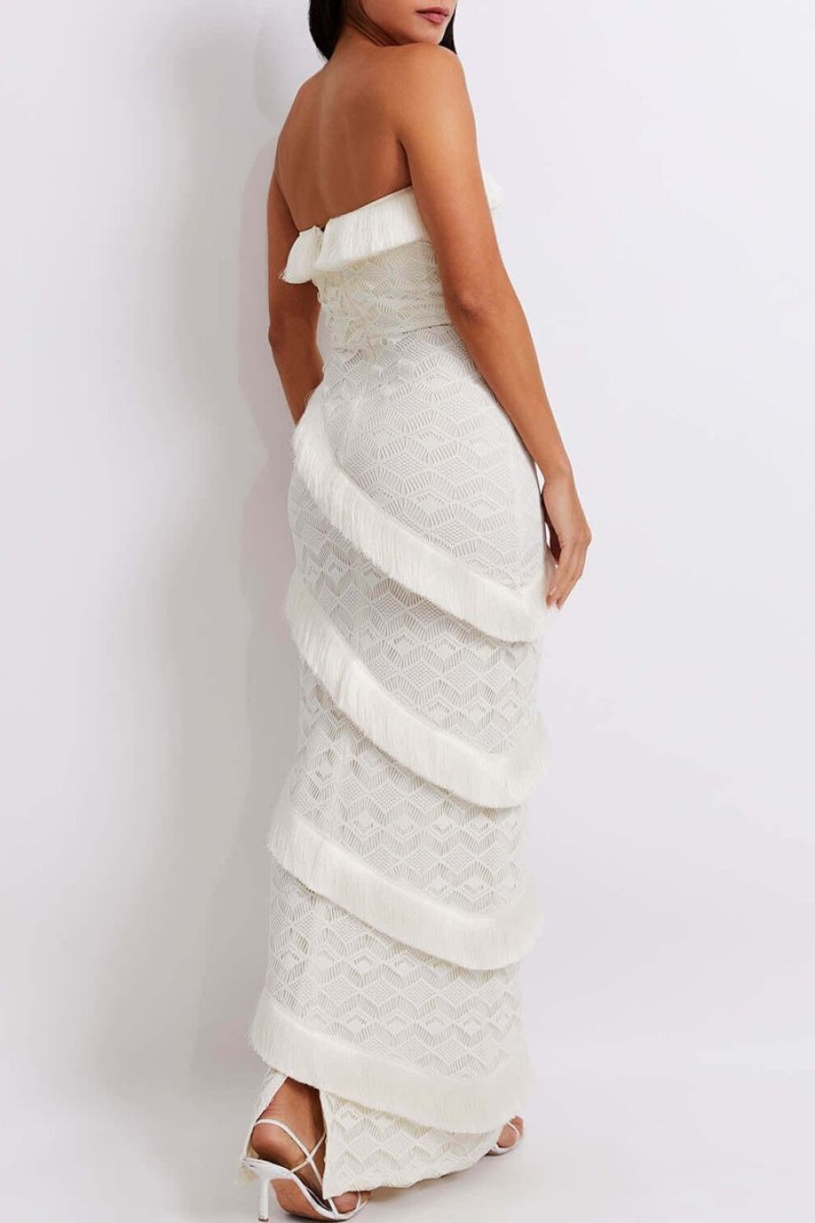 Women PATBO Dresses | Patbo Crochet Strapless Fringe Trim Maxi Dress In Ivory