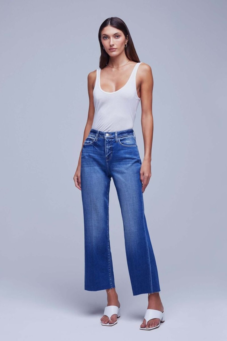 Women L'AGENCE Denim | L'Agence Wanda Hr Crop Wide Leg In Dawson