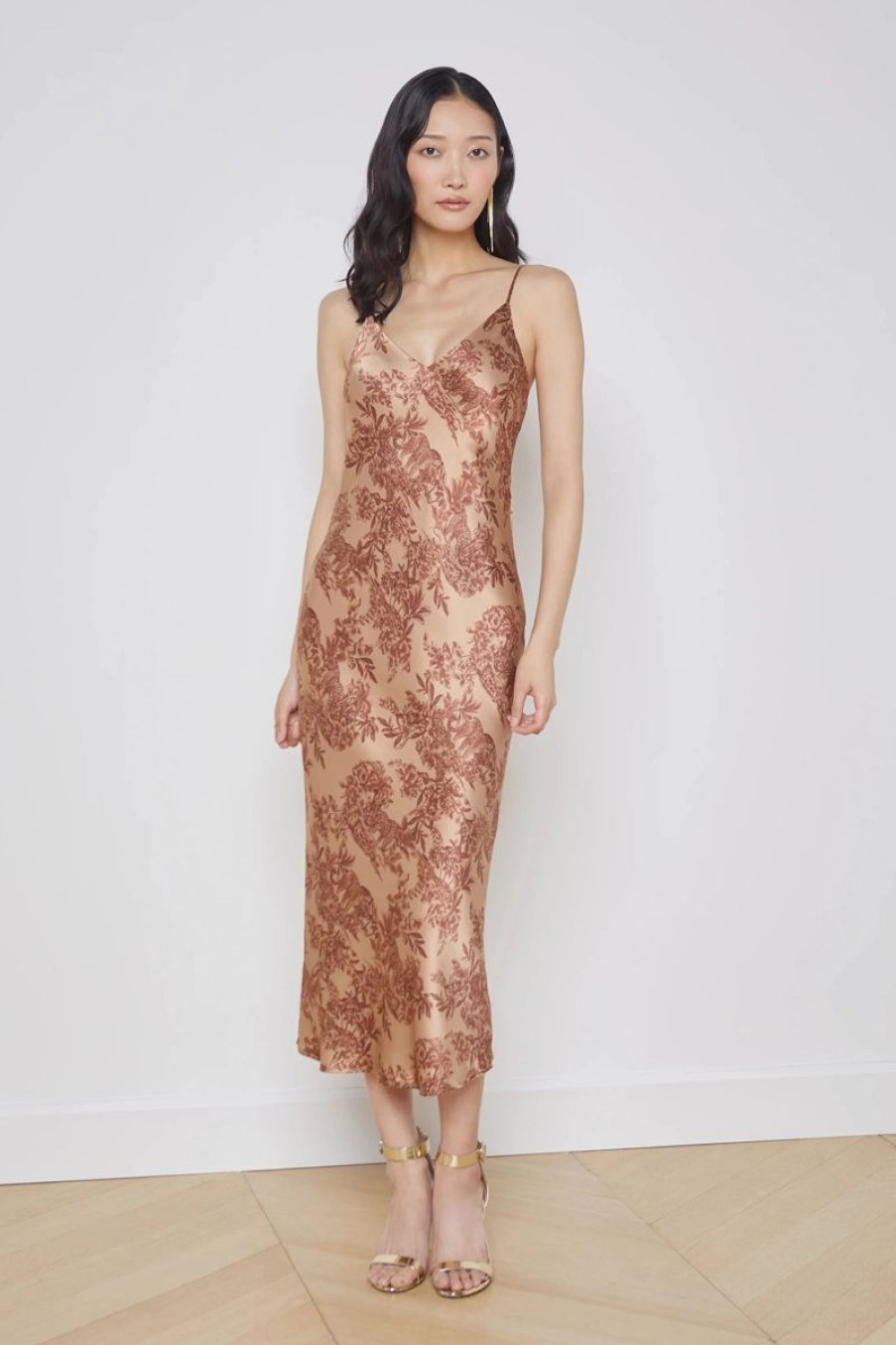 Women L'AGENCE Dresses | L'Agence Seridie Slip Dress In Macaroon M Safari Scnc