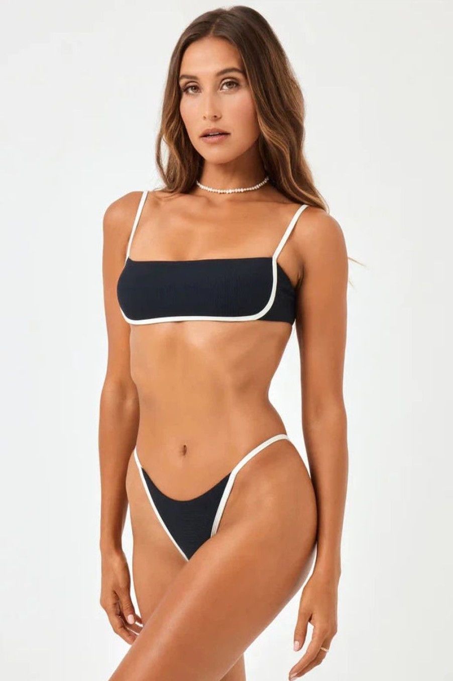 Women L'SPACE Swimwear & Coverups | L'Space Jay Bitsy Bikini Bottom In Black/Cream