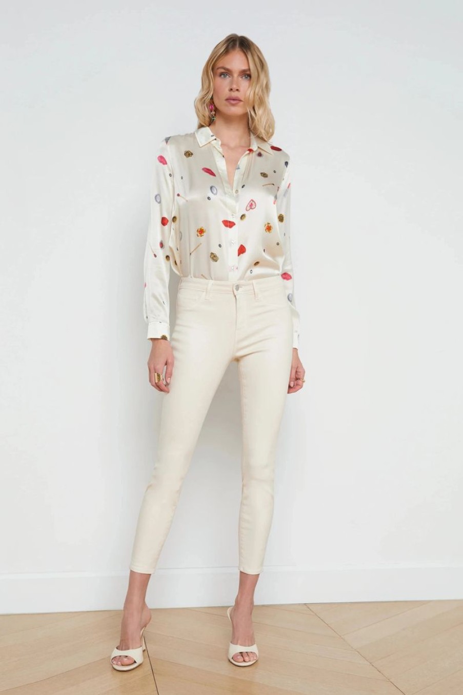 Women L'AGENCE Denim | L'Agence Margot High Rise Skinny In French Vanilla Coated