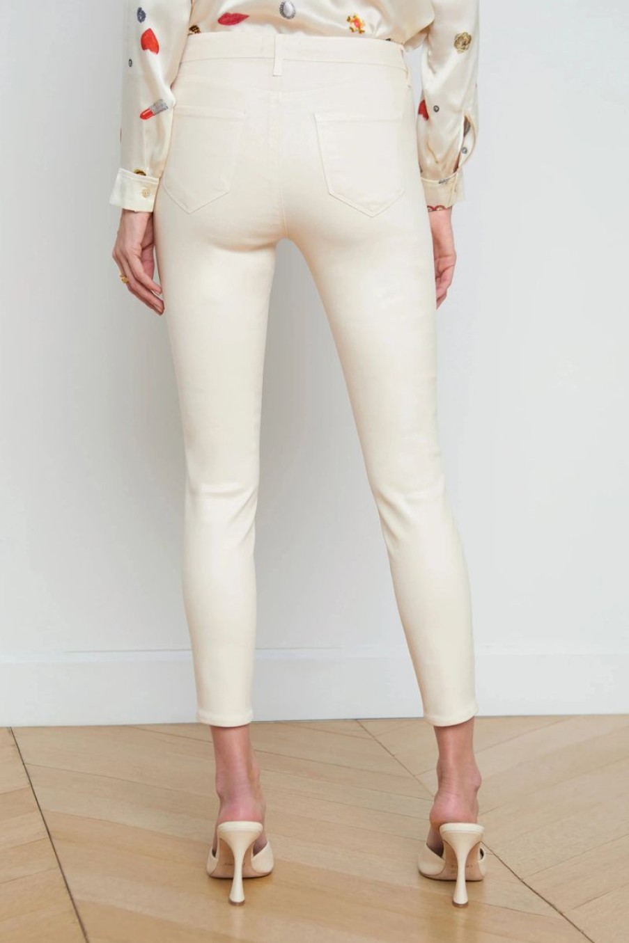 Women L'AGENCE Denim | L'Agence Margot High Rise Skinny In French Vanilla Coated