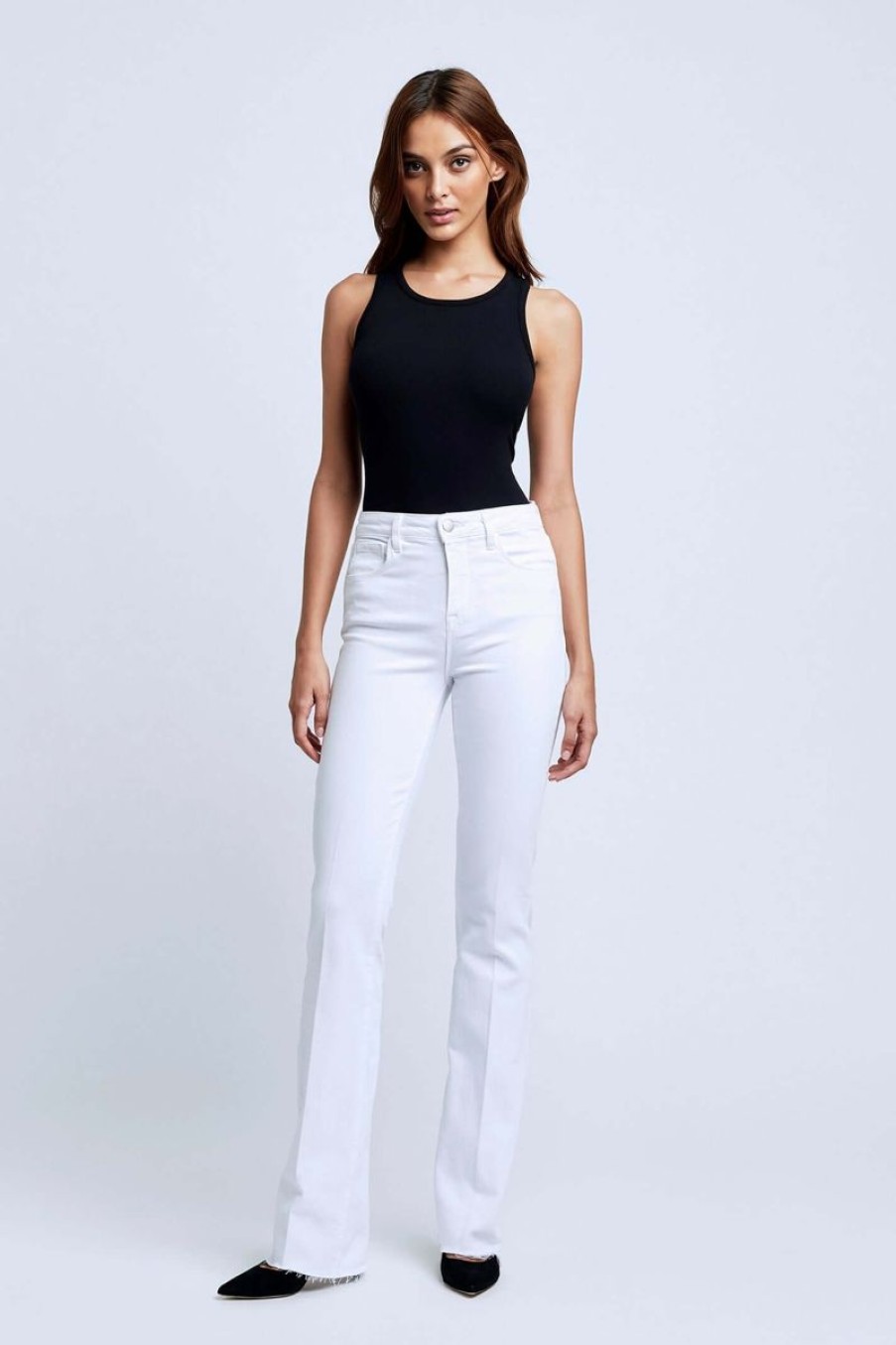 Women L'AGENCE Denim | L'Agence Ruth H/R Straight Raw In Blanc