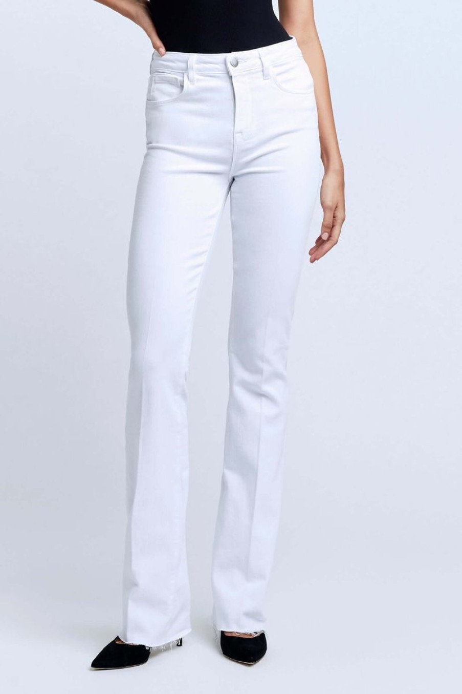 Women L'AGENCE Denim | L'Agence Ruth H/R Straight Raw In Blanc