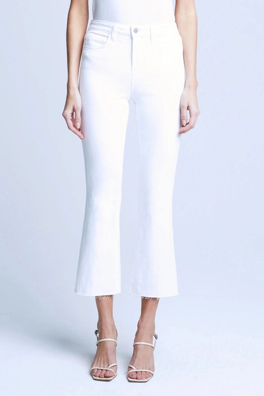 Women L'AGENCE Denim | L'Agence Kendra H/R Crop Flare In Blanc