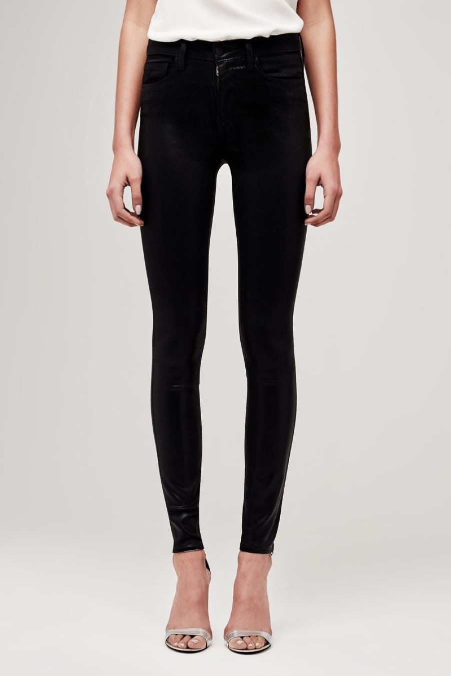 Women L'AGENCE Pants | L'Agence Marguerite Coated High Rise Skinny In Black