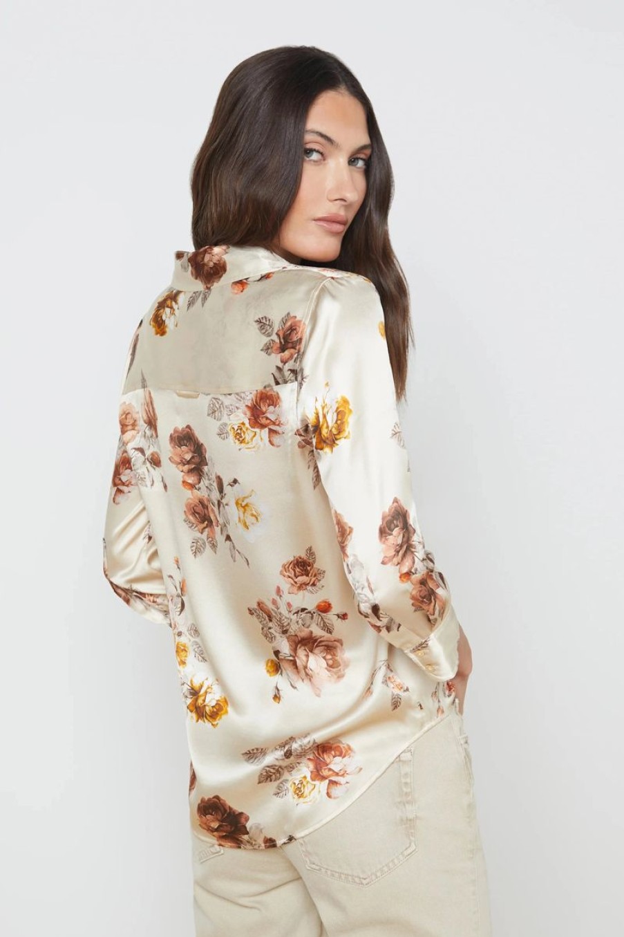 Women L'AGENCE Tops | L'Agence Dani 3/4 Sleeve Blouse In Buff Multi Tonal Rose Floral