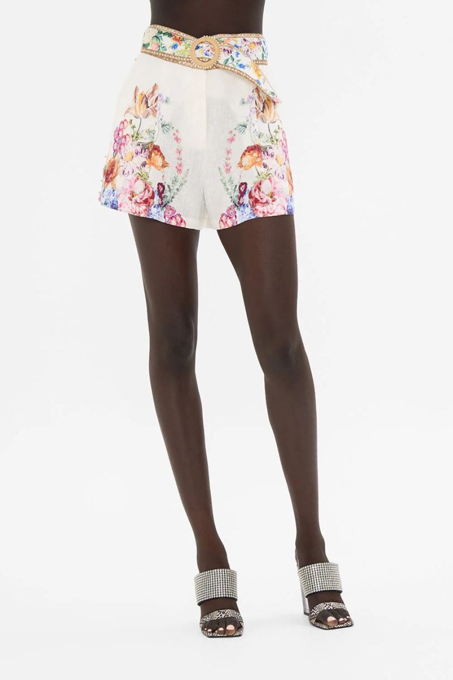 Women CAMILLA Shorts | Camilla Tuck Front Short With Belt In Plumes And Parterres