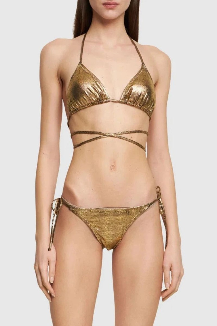 Women REINA OLGA Swimwear & Coverups | Reina Olga Miami Bikini Set In Gold Snake