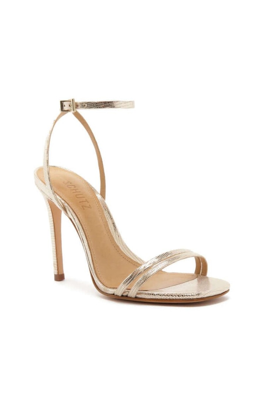 Women SCHUTZ | Schutz Altina Embossed-Leather Sandal In Platina