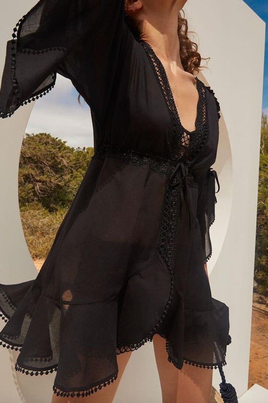 Women CHARO RUIZ IBIZA Tops | Charo Ruiz Ibiza Antonella Kaftan In Black