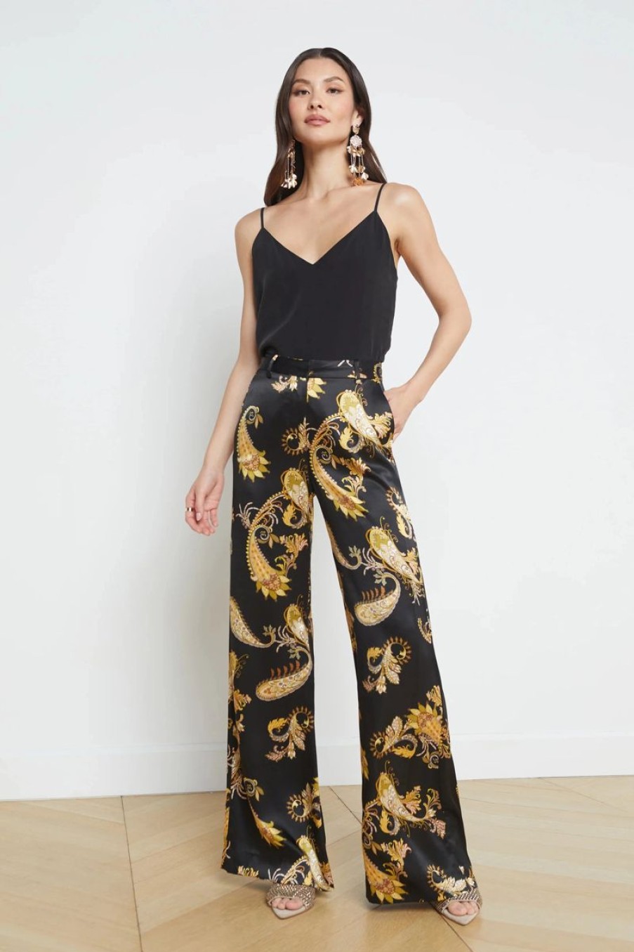 Women L'AGENCE Pants | L'Agence Pilar Wide Leg Pant In Black Multi Delicate Paisley