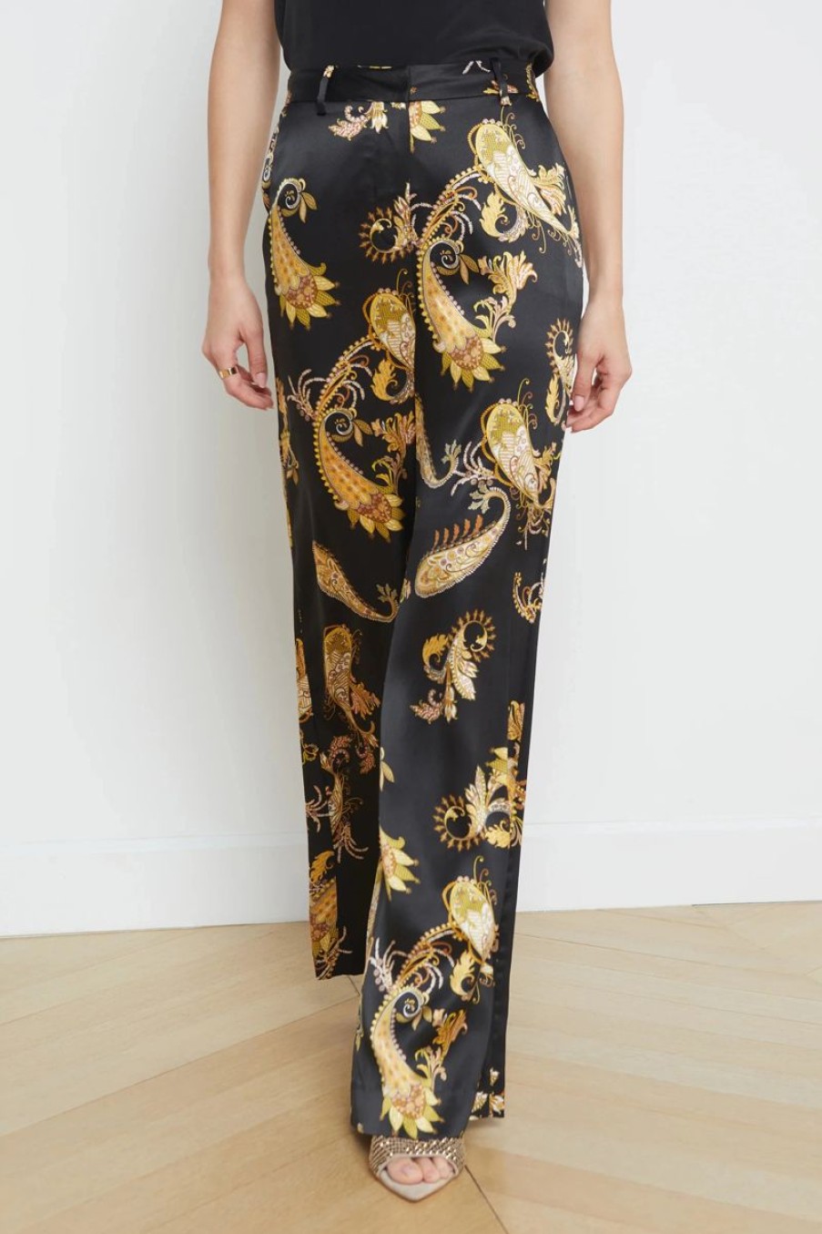 Women L'AGENCE Pants | L'Agence Pilar Wide Leg Pant In Black Multi Delicate Paisley