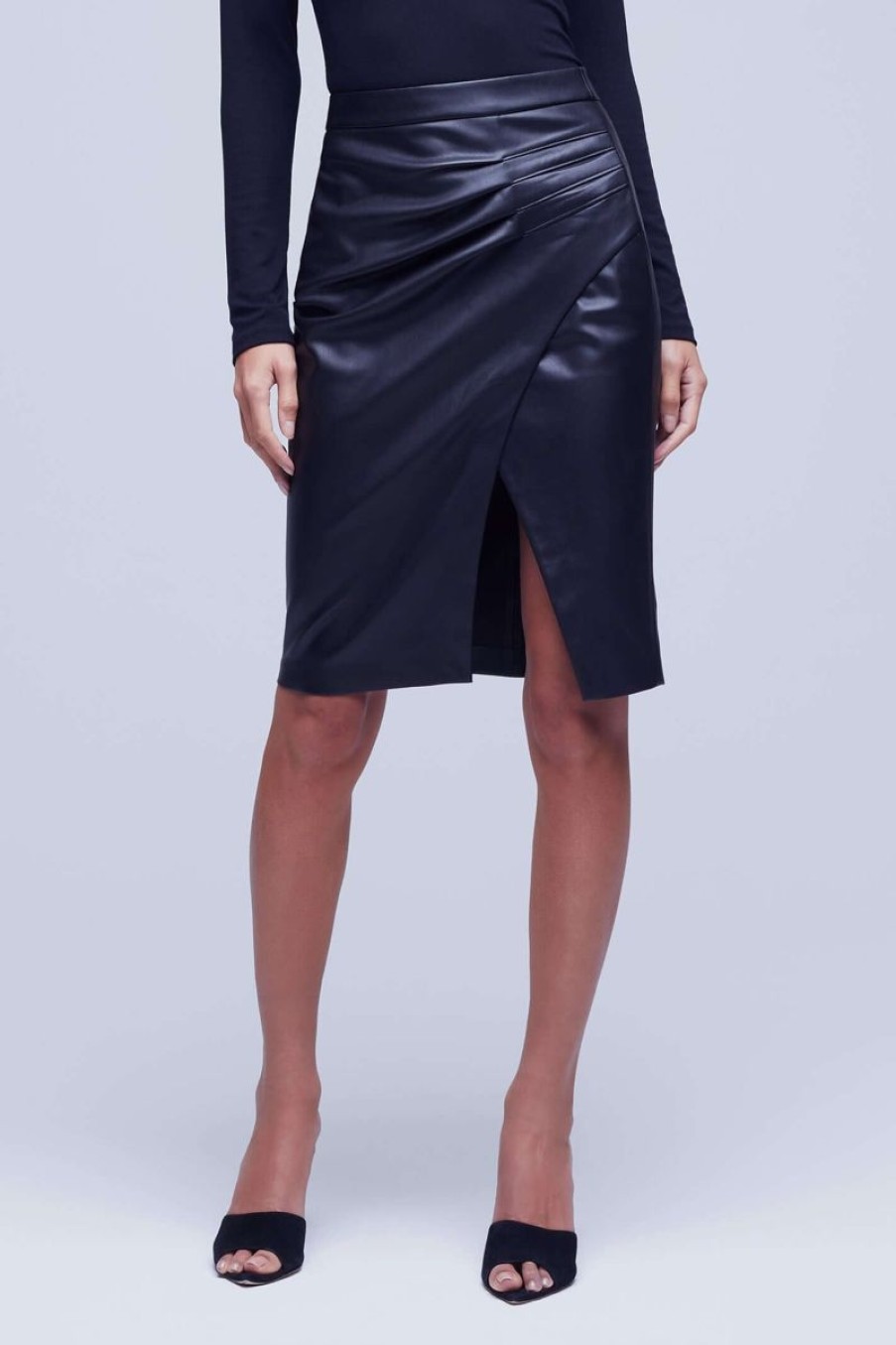 Women L'AGENCE Skirts | L'Agence Maude Pencil Skirt With Pleats In Black