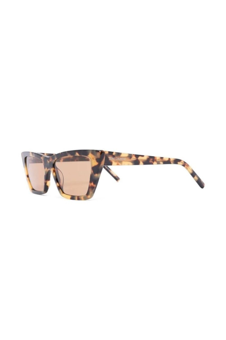 Women SAINT LAURENT Sunglasses | Saint Laurent Mica Rectangular Cateye Sunglasses In Havana/Brown