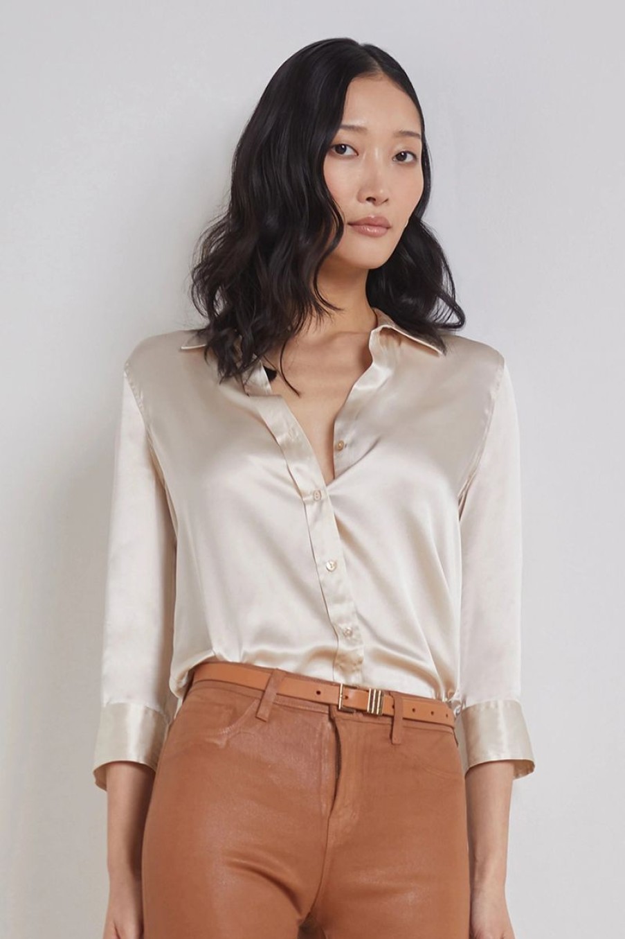 Women L'AGENCE Tops | L'Agence Dani 3/4 Sleeve Blouse In Champagne