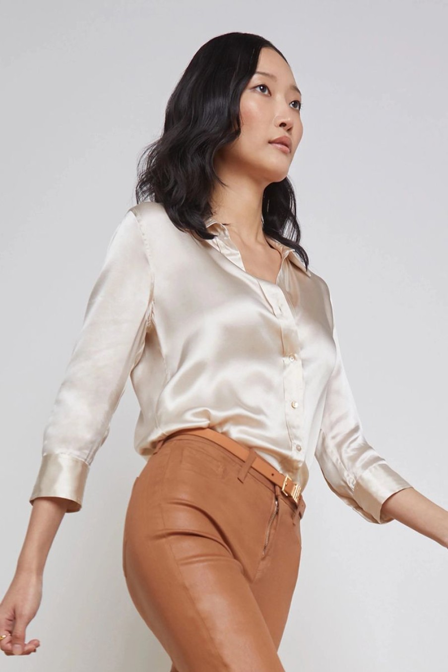 Women L'AGENCE Tops | L'Agence Dani 3/4 Sleeve Blouse In Champagne