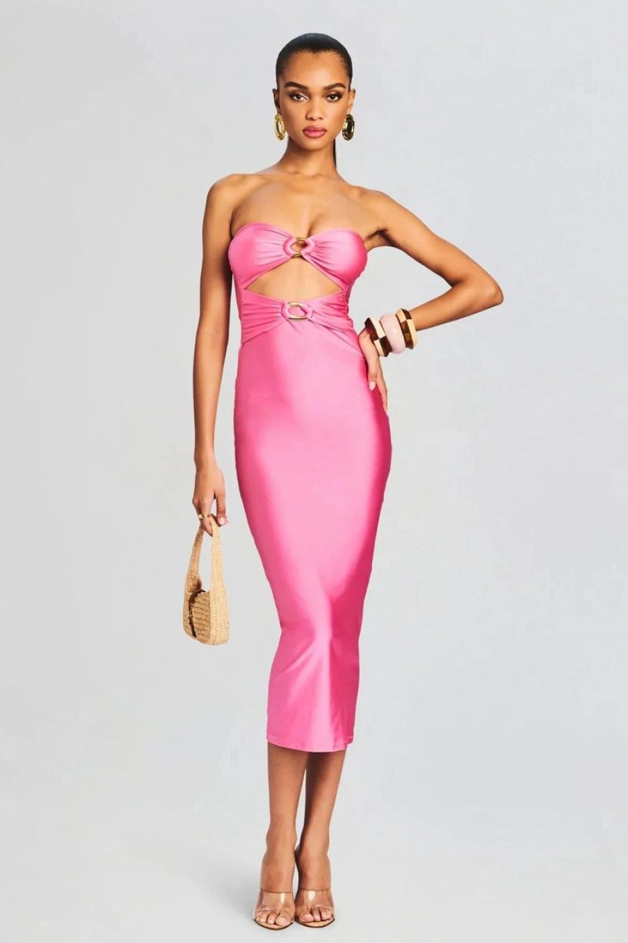 Women SHANI SHEMER Dresses | Shani Shemer Ida Lycra Midi Dress In Rose Blossom