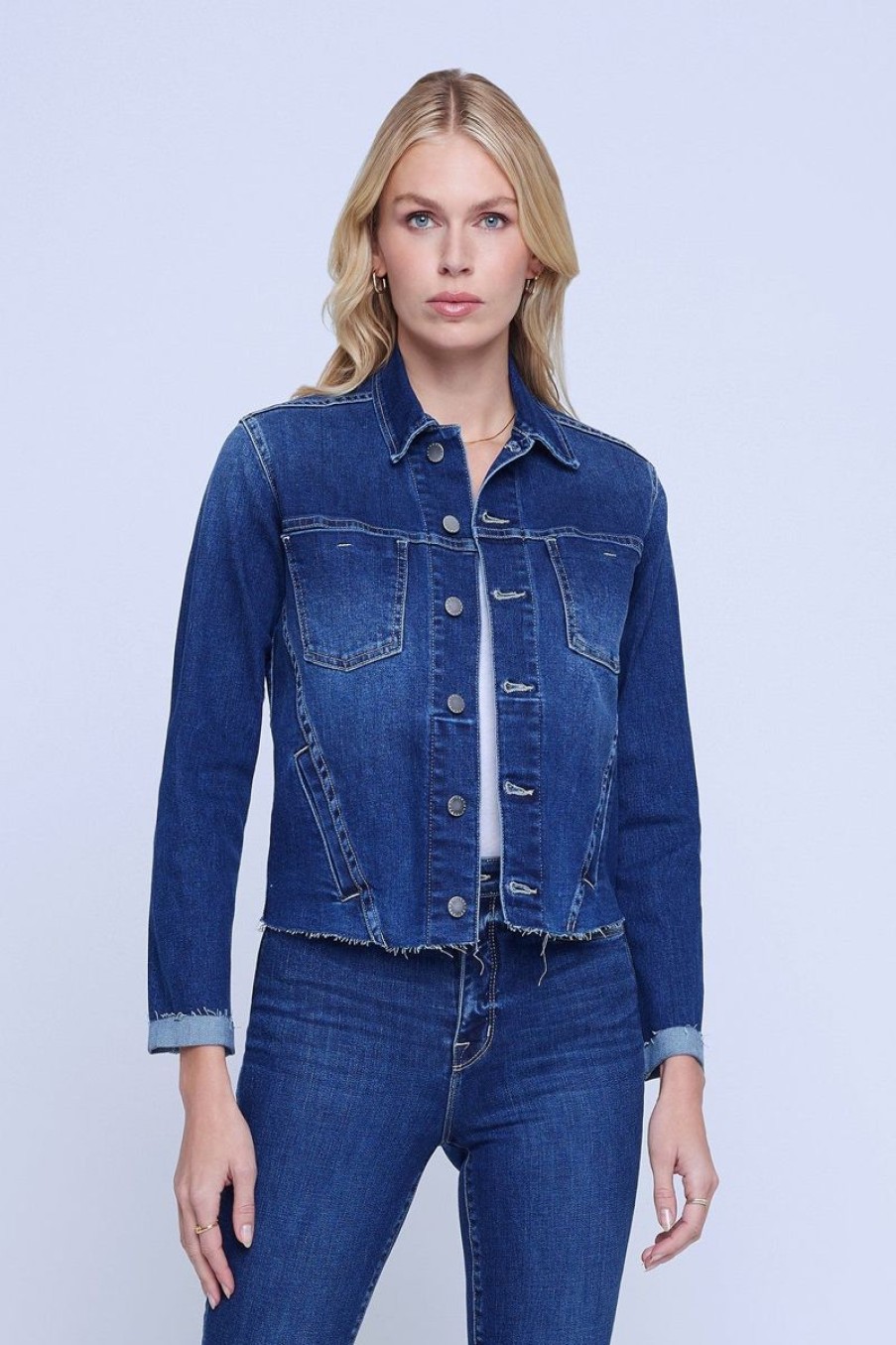 Women L'AGENCE Denim | L'Agence Janelle Slim Raw Jacket In Magnolia