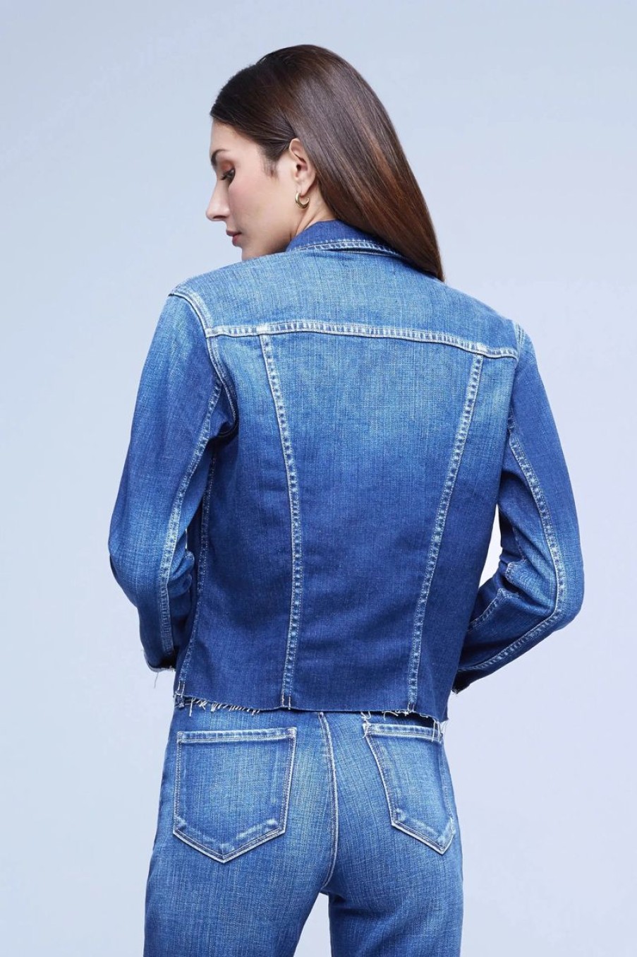 Women L'AGENCE Denim | L'Agence Janelle Slim Raw Jacket In Century