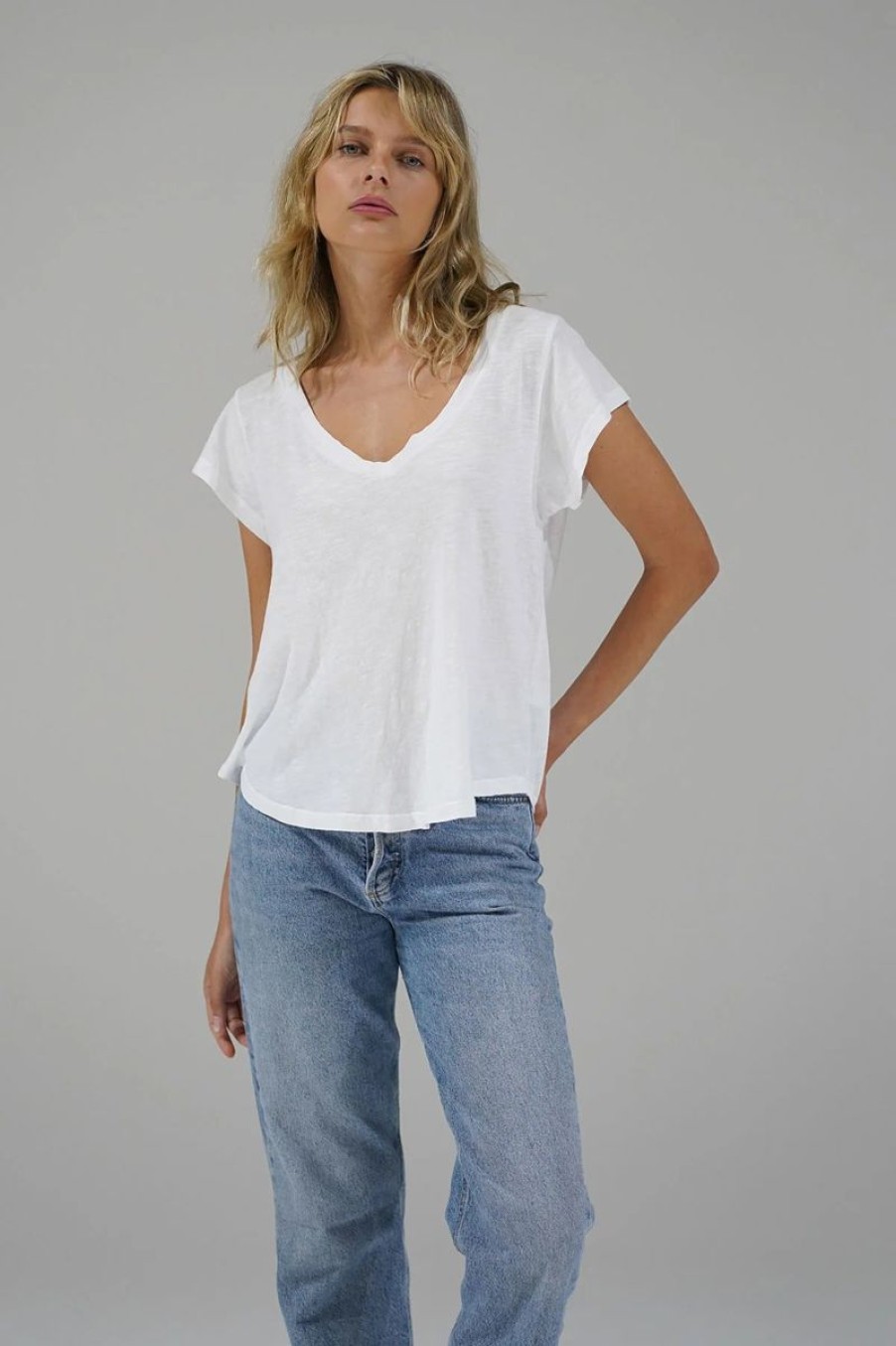 Women LNA Tops | Lna Kaden Cotton V Neck In White