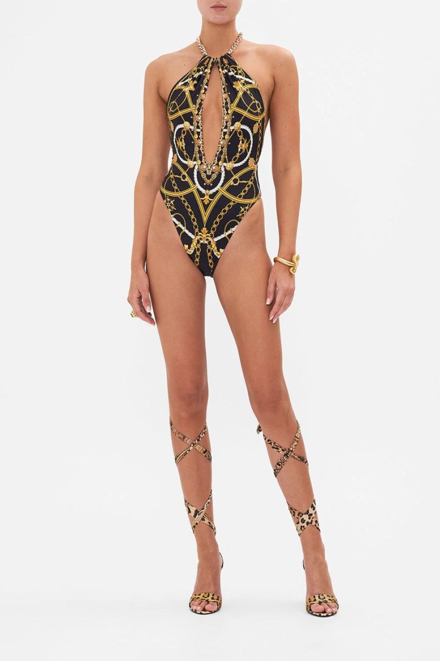 Women CAMILLA Swimwear & Coverups | Camilla Chain Neck Plunge One Piece In Coast To Coast