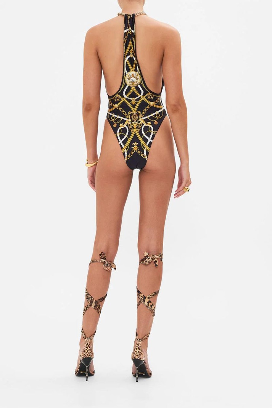 Women CAMILLA Swimwear & Coverups | Camilla Chain Neck Plunge One Piece In Coast To Coast