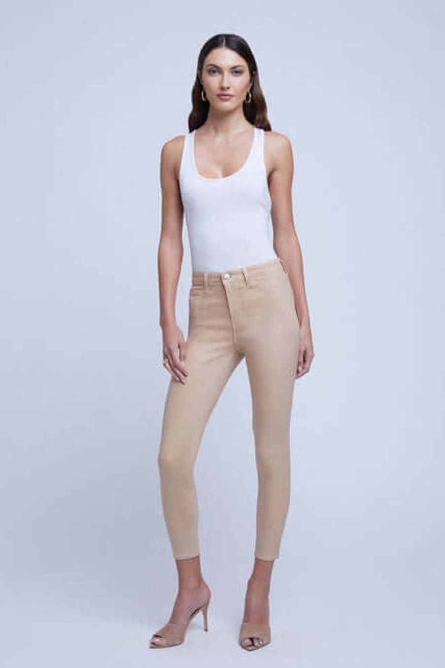 Women L'AGENCE Denim | L'Agence Margot Coated In Nude/White Coated Contrast