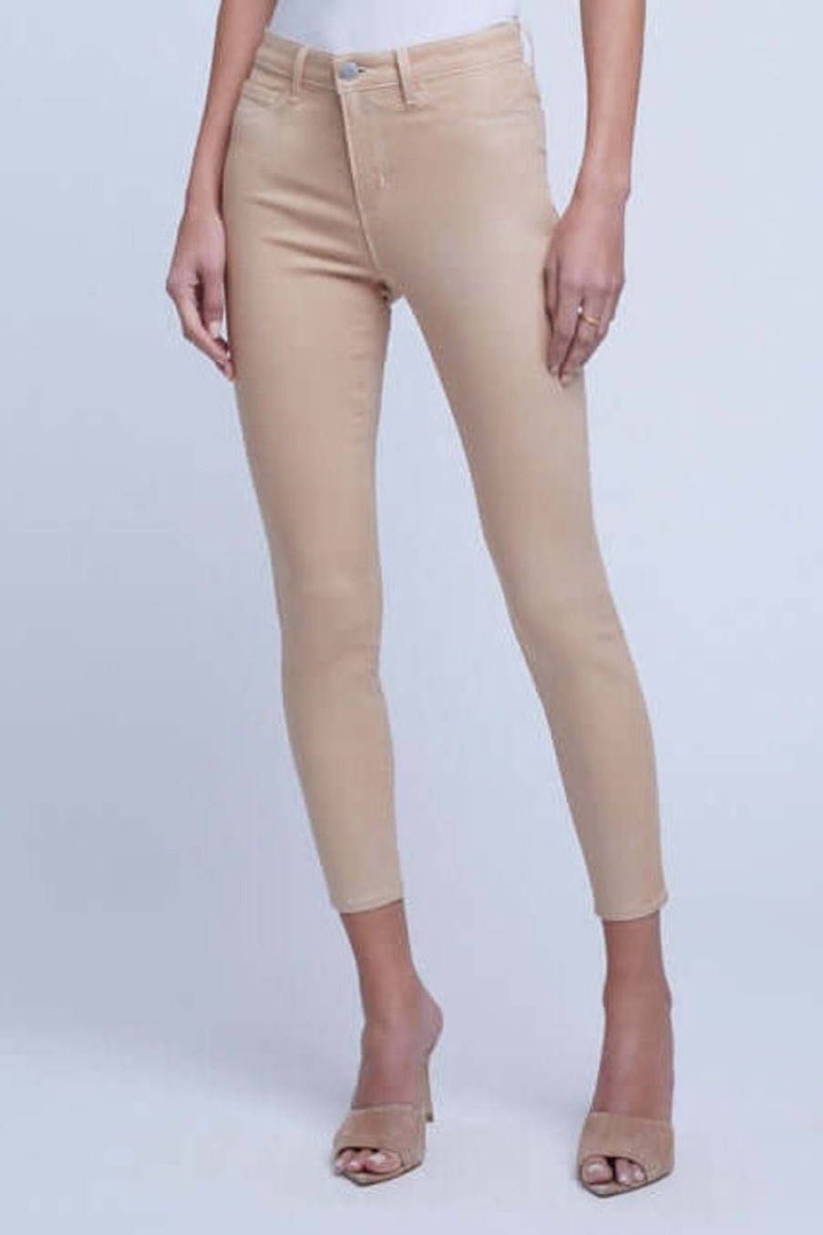 Women L'AGENCE Denim | L'Agence Margot Coated In Nude/White Coated Contrast