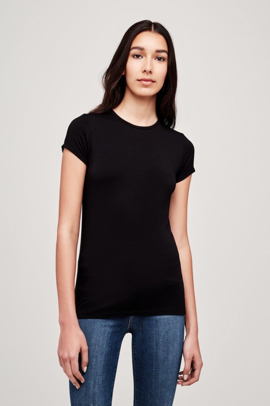 Women L'AGENCE Tops | L'Agence Ressi Crew Neck Tee In Black