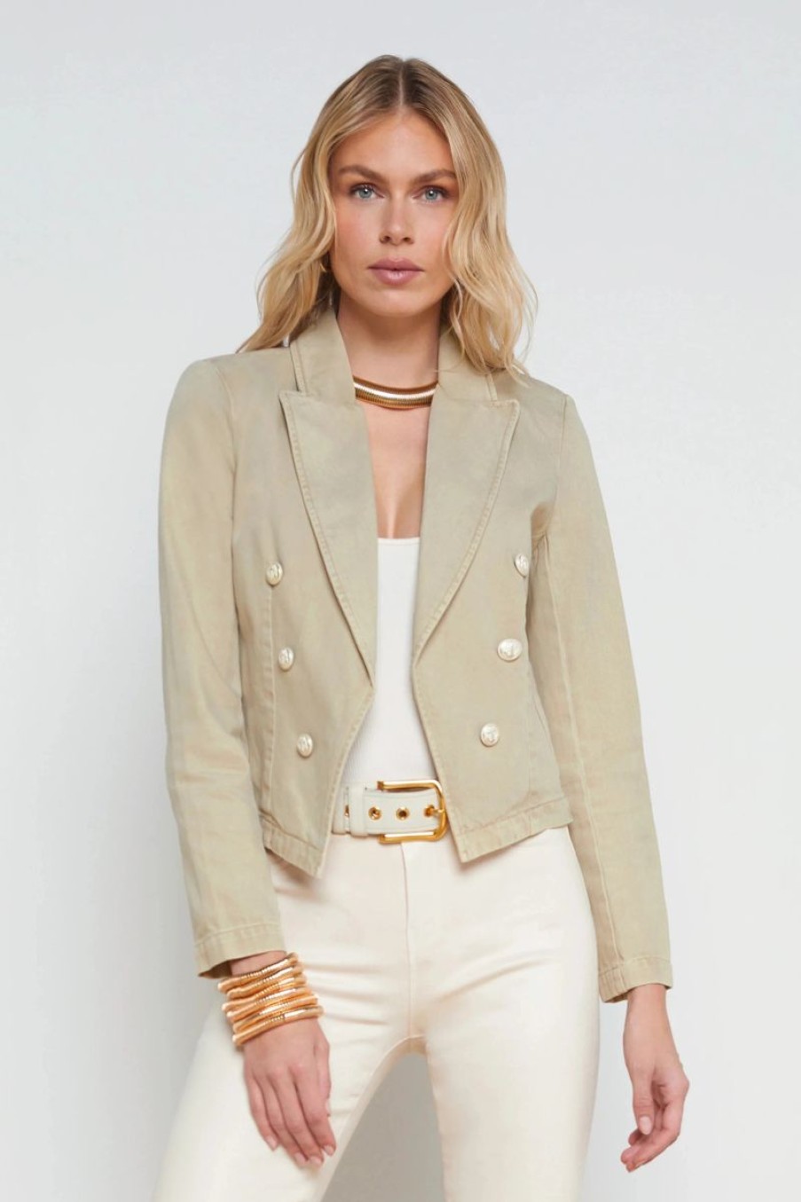 Women L'AGENCE Jackets & Coats | L'Agence Wayne Crop Double Breast Jacket In Sand Dune