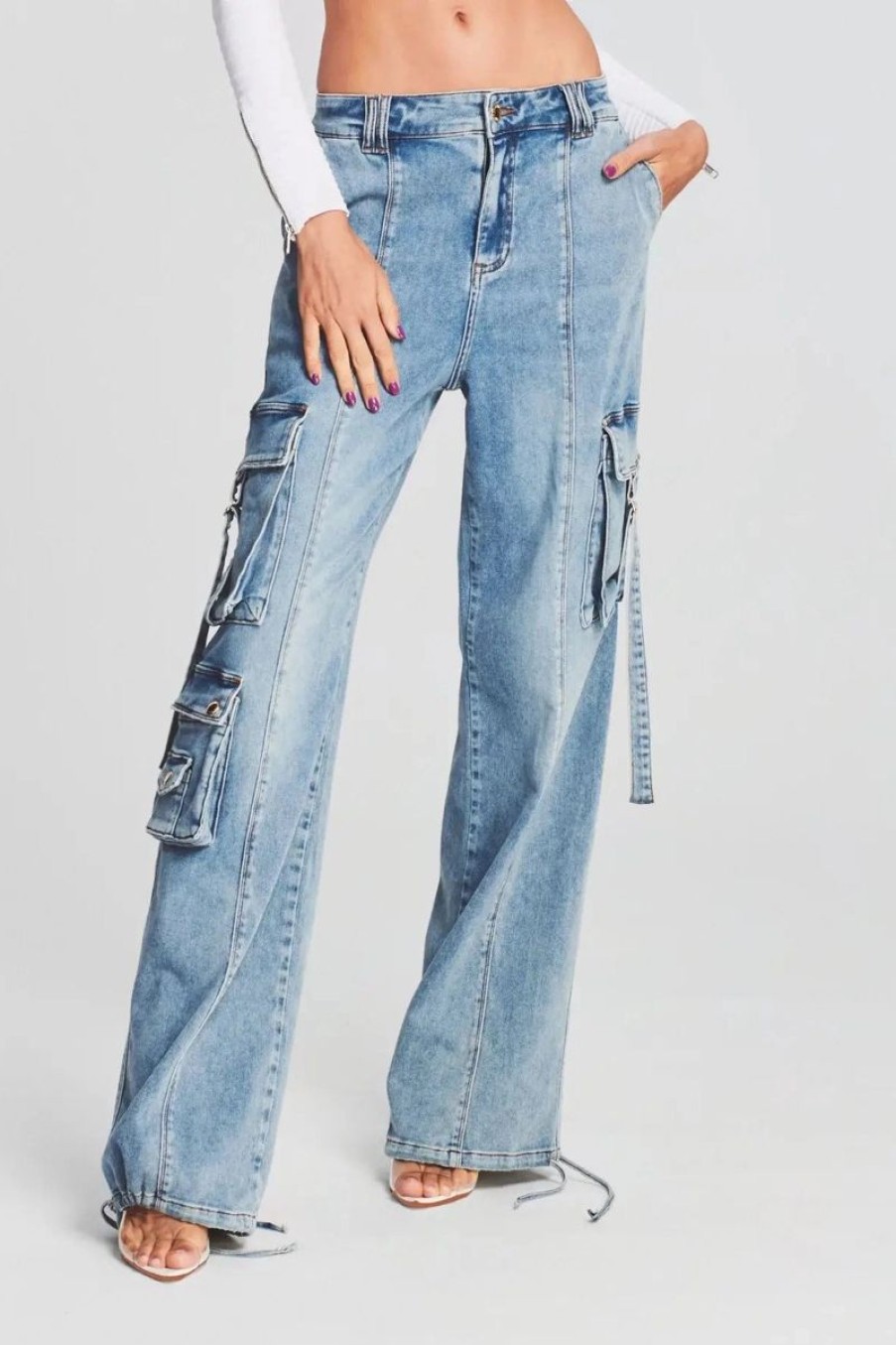 Women RETROFETE Denim | Retrofete Alejandra Cargo Pant In Vintage Celeste