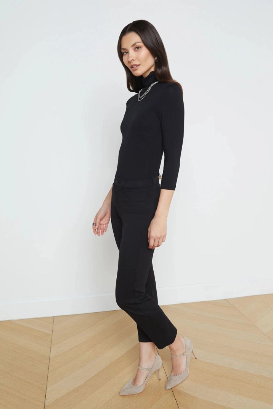 Women L'AGENCE Denim | L'Agence Alexia H/R Crop Cigarette In Black