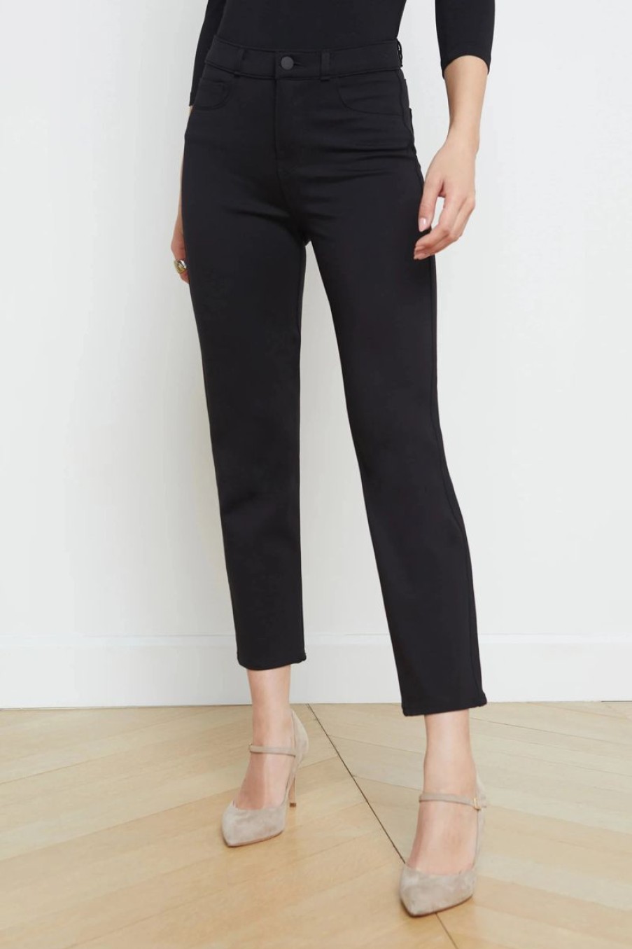 Women L'AGENCE Denim | L'Agence Alexia H/R Crop Cigarette In Black